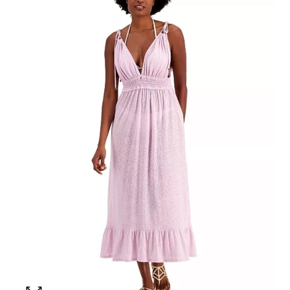 Miken Women's Smocked Midi Dress Cover Up Swimsuit Purple Size XS New - Picture 1 of 8